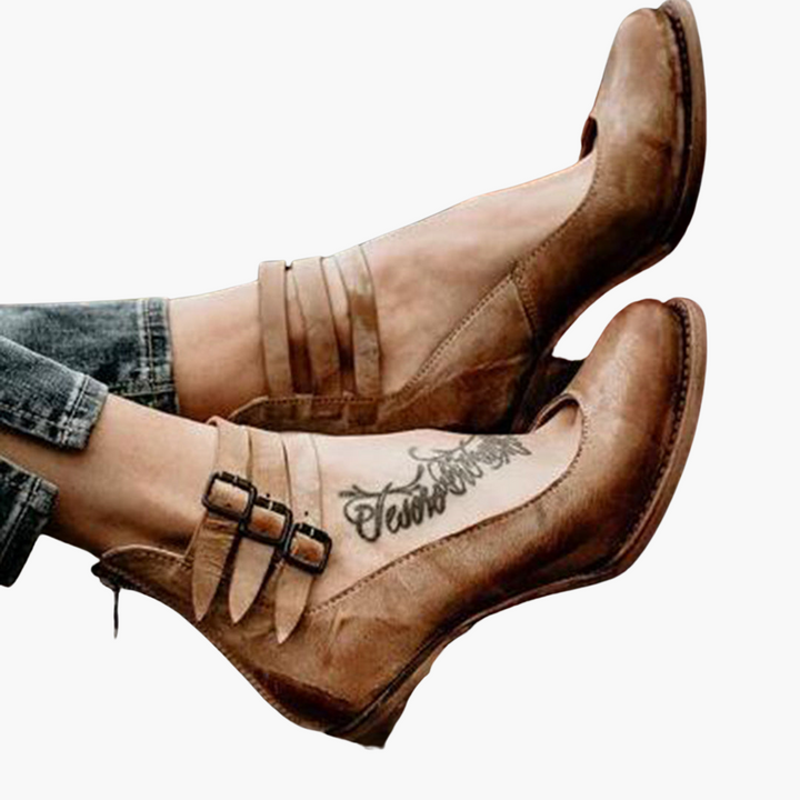 Women’s Ankle Boots with Chunky Heel and Buckle Detail