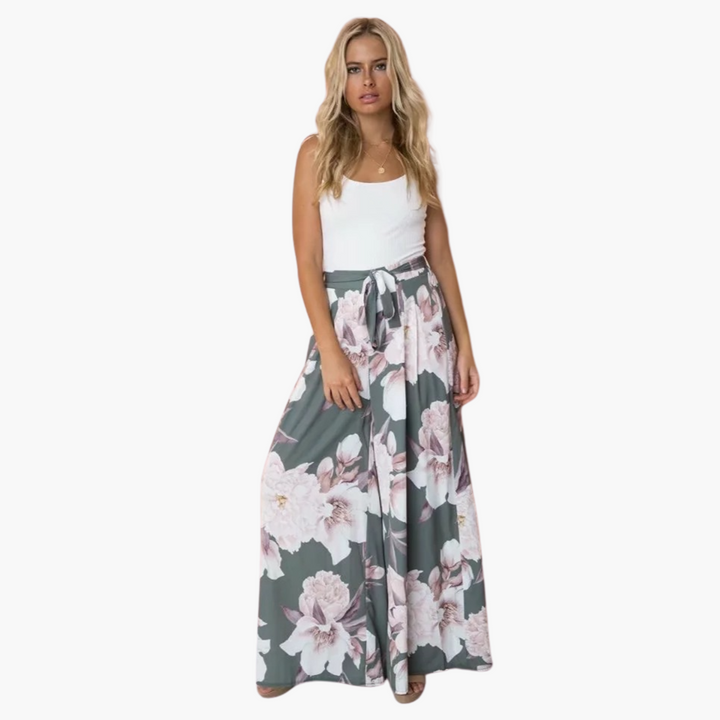 Women’s Loose-Fit Summer Pants with Floral Print and Wide-Leg Design