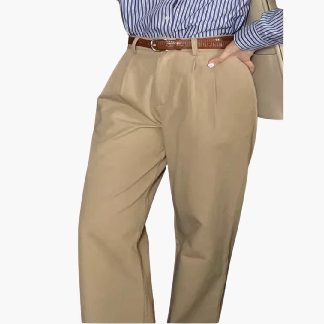 Women’s Pants with High Waist and Pleated Design