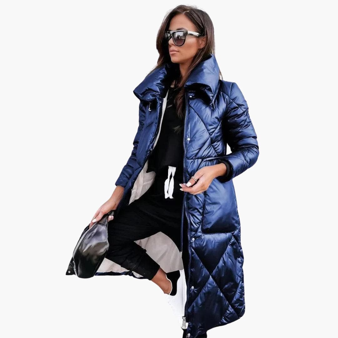 Women’s Long Puffer Coat with Quilted Design