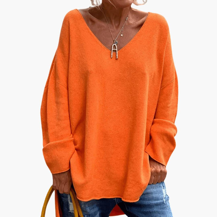 Women’s Oversized Long Sleeve Shirt with V-Neck and Relaxed Fit