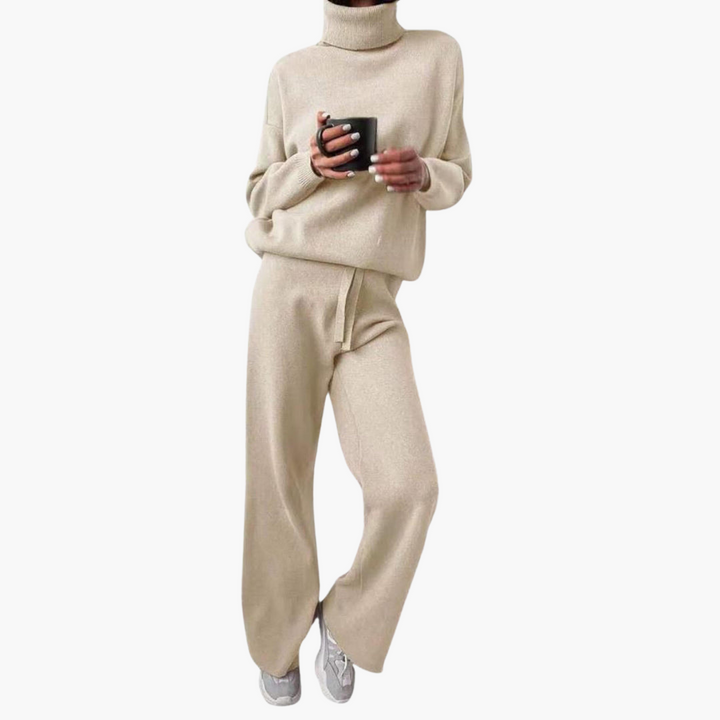 Women’s Knitted Lounge Set with Wide-Leg Pants