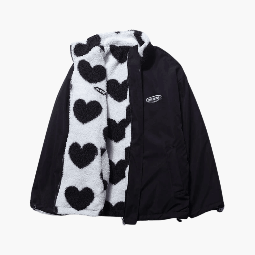Women’s Reversible Sherpa Jacket with Heart Print