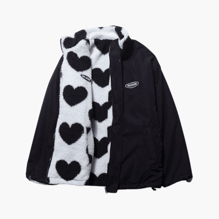 Women’s Reversible Sherpa Jacket with Heart Print