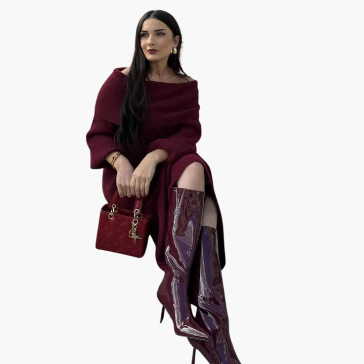 Women’s Knitted Maxi Dress with Long Sleeves and Pullover Design