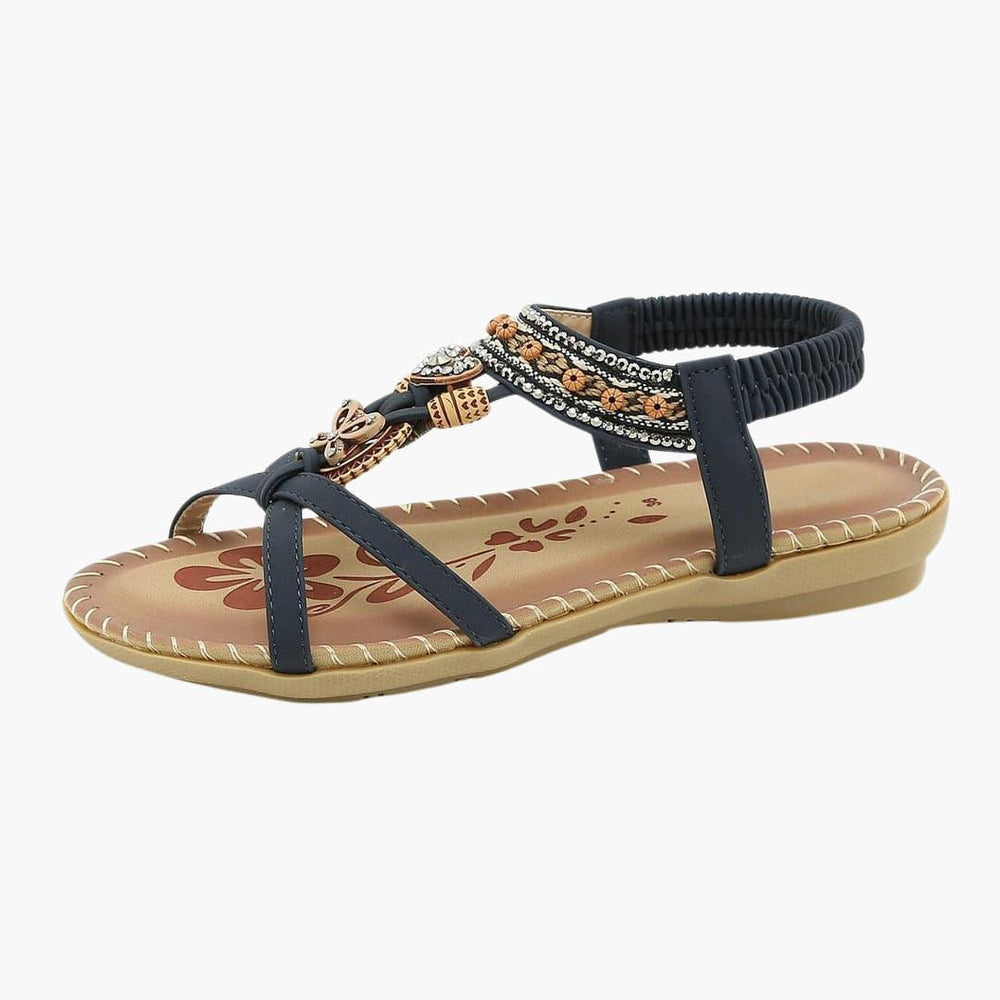 Beaded Boho Flat Sandals for Women – Elastic Strap Comfort -  Made By Riley