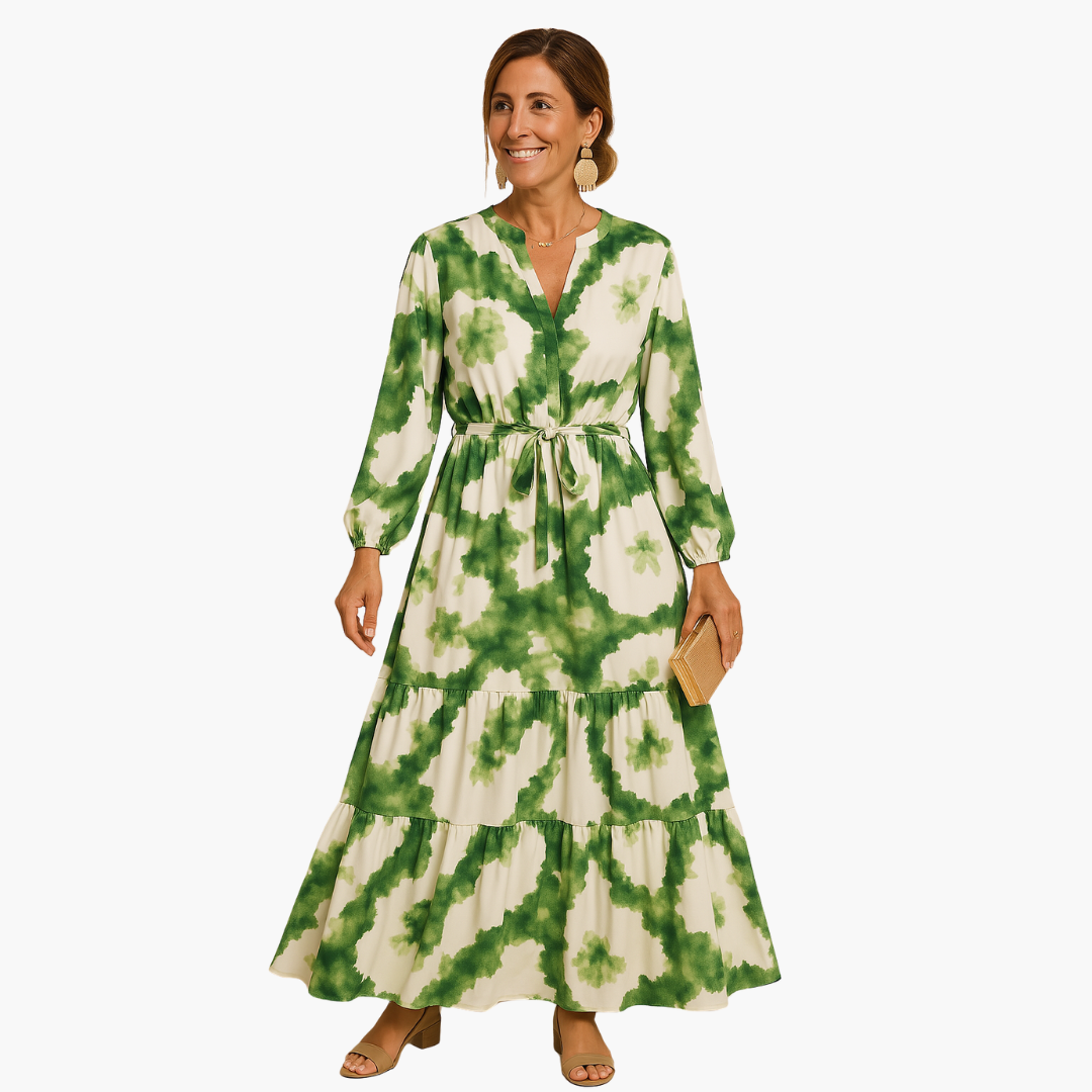Women’s Maxi Dress with Tie Waist and V-Neck