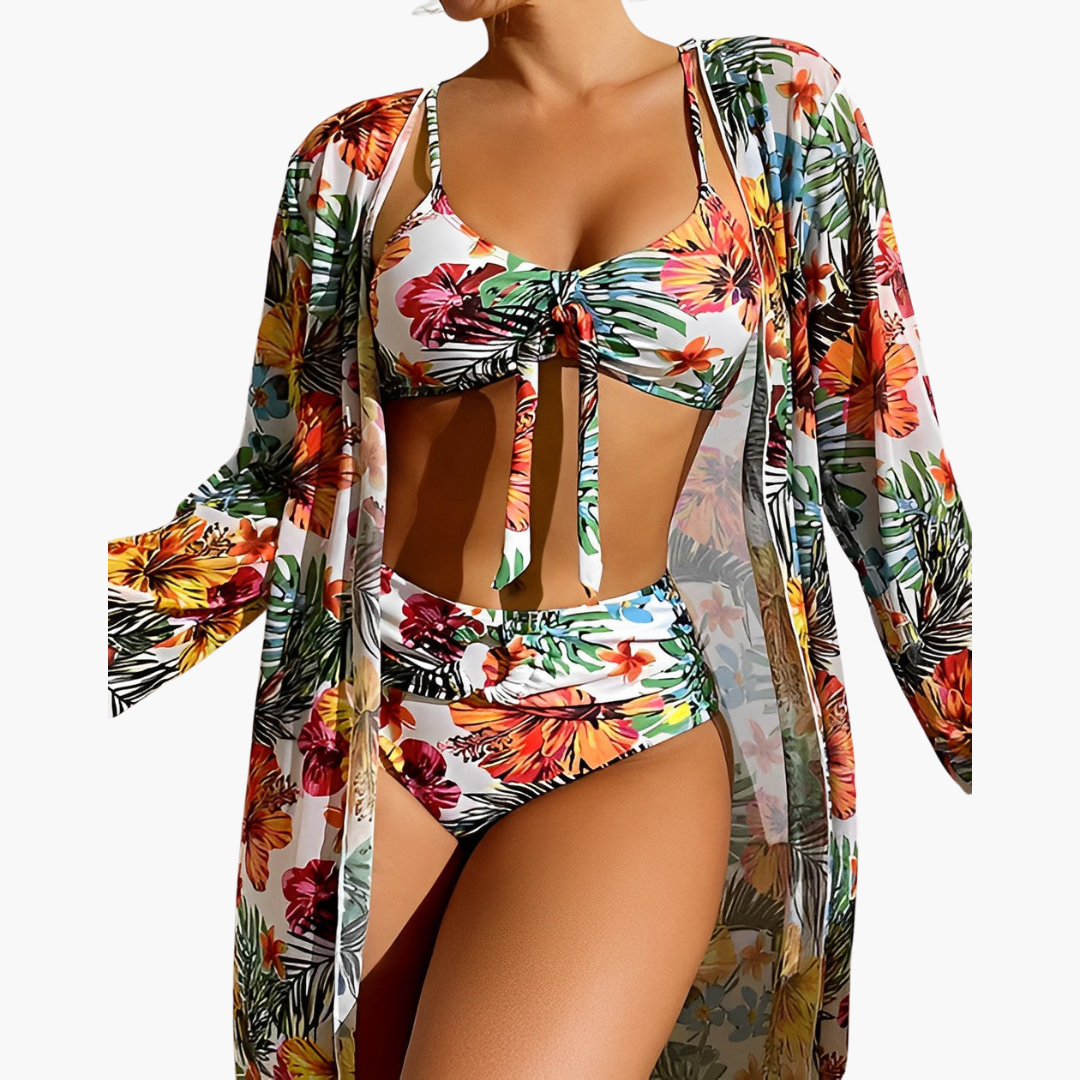 Women’s Three-Piece Bikini Set with Cover-Up Skirt