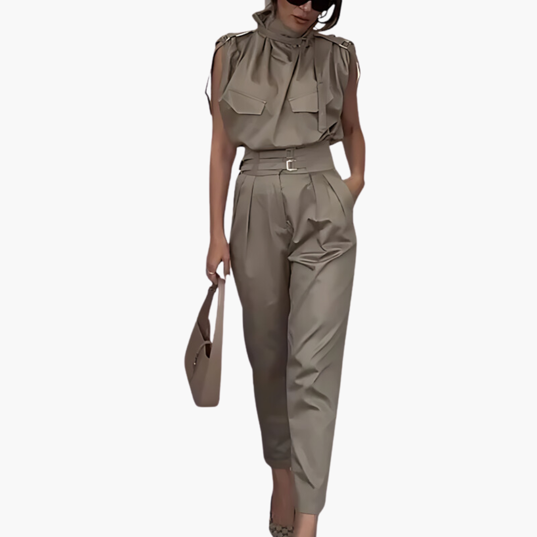 Women’s Jumpsuit with Waist Belt and Straight-Leg Fit