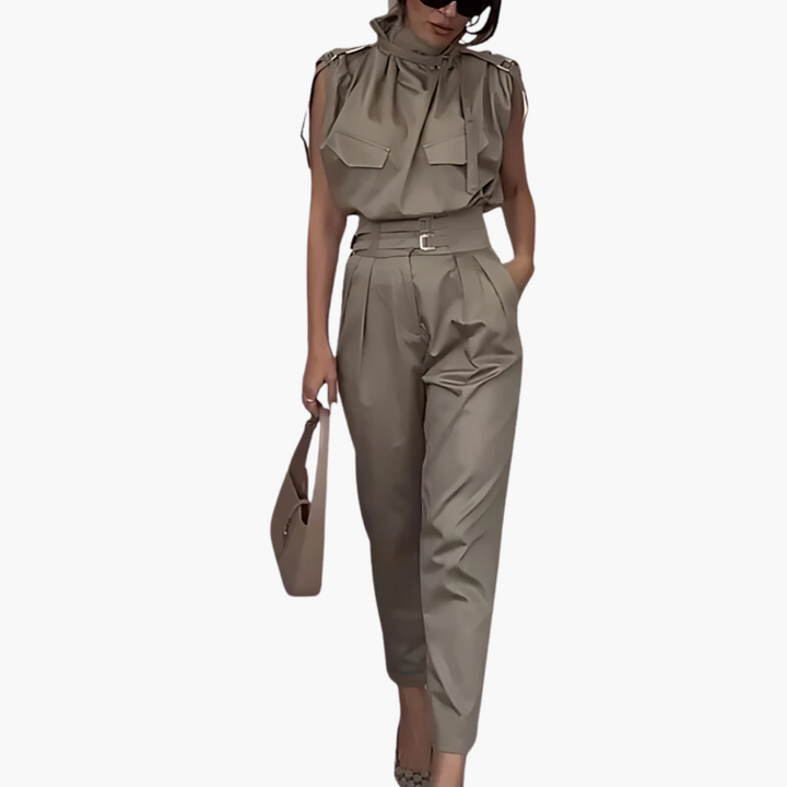 Women’s Jumpsuit with Waist Belt and Straight-Leg Fit
