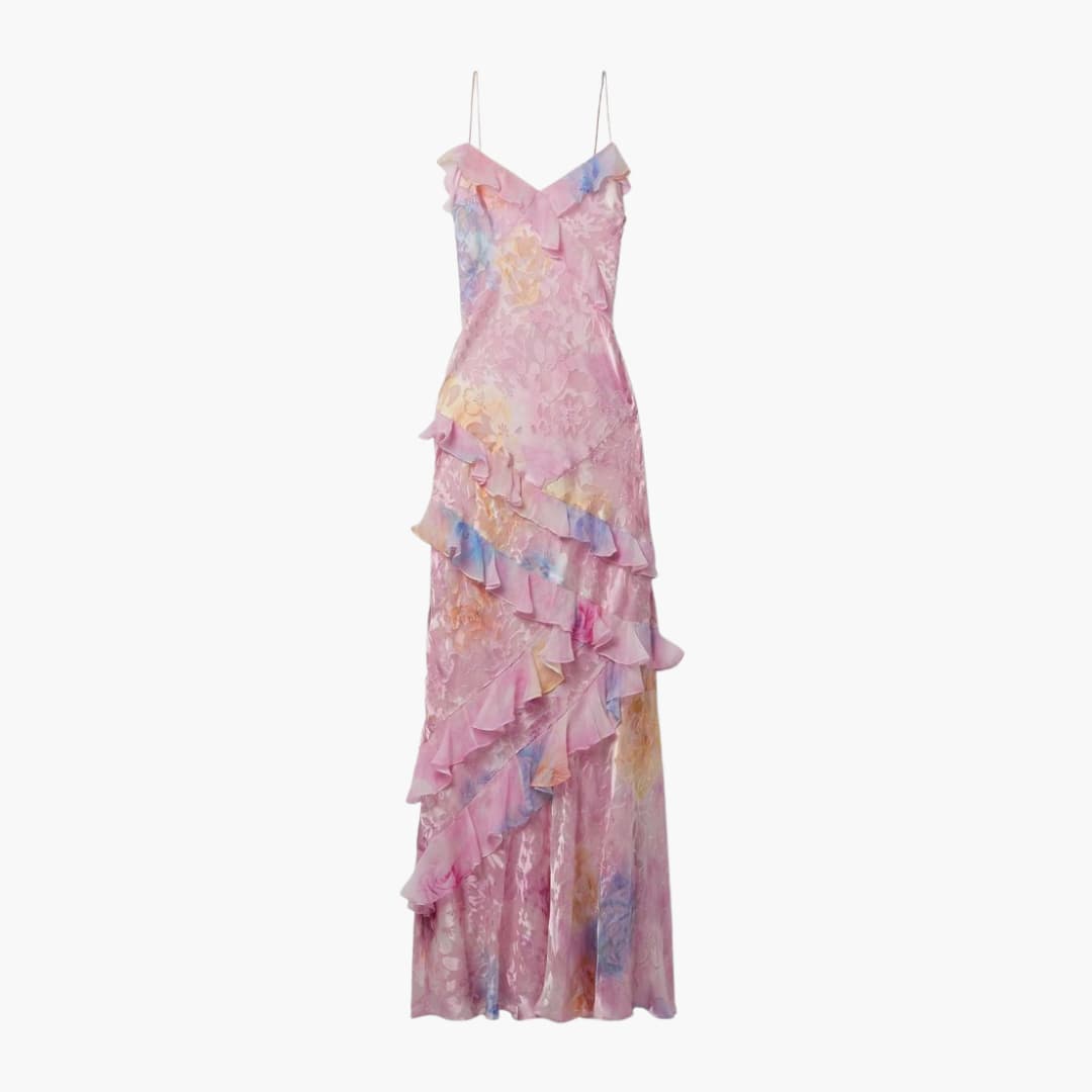 Women Maxi Dress with V-Neck and Ruffle Detail