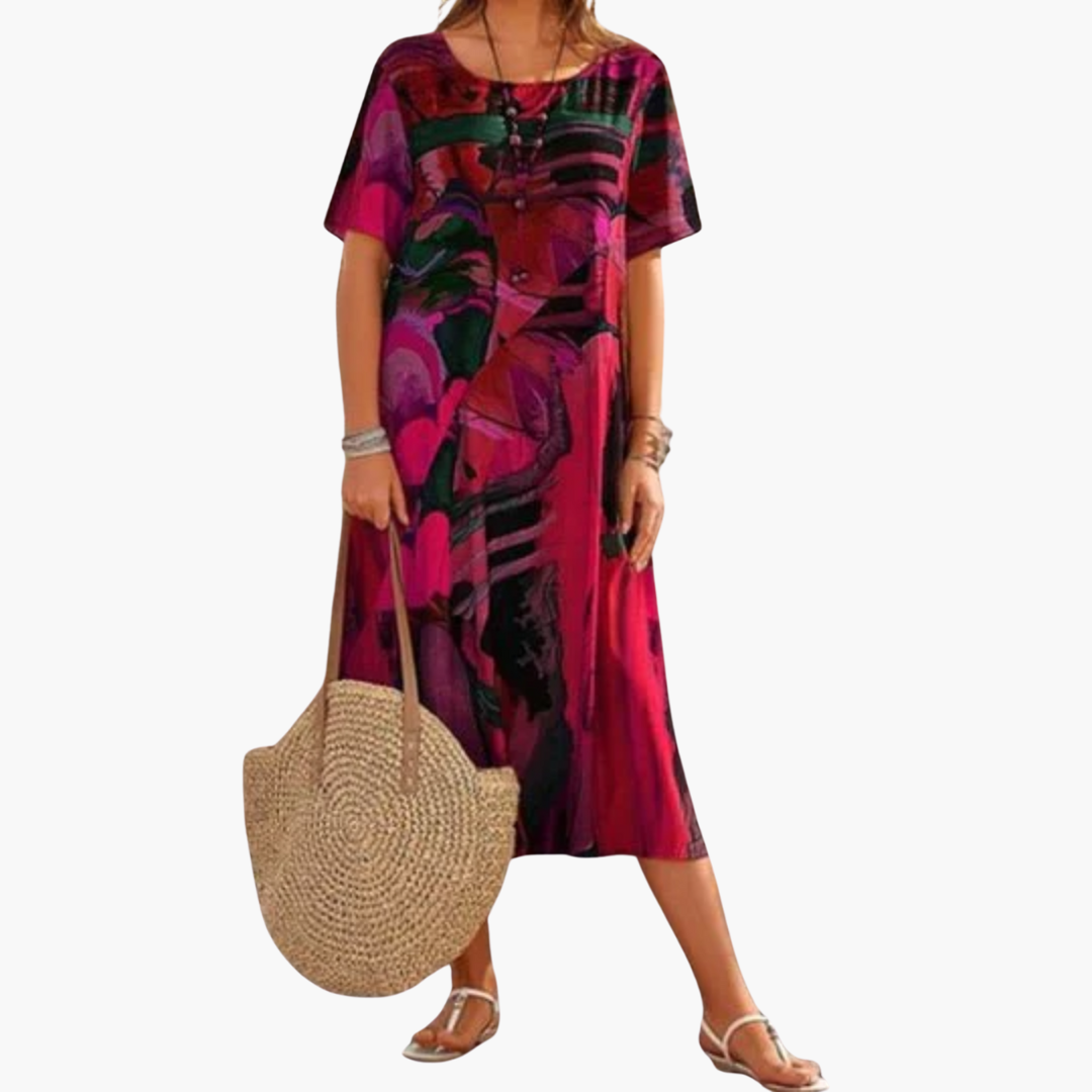 Women’s Midi Dress with V-Neck and Floral Print