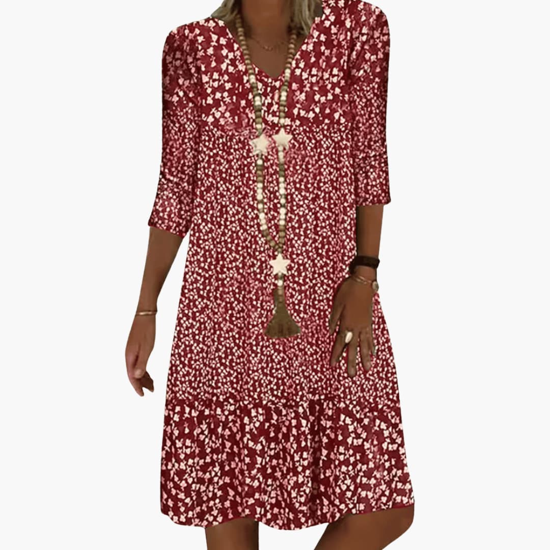 Women’s Short Dress with V Neckline and Tiered Hem