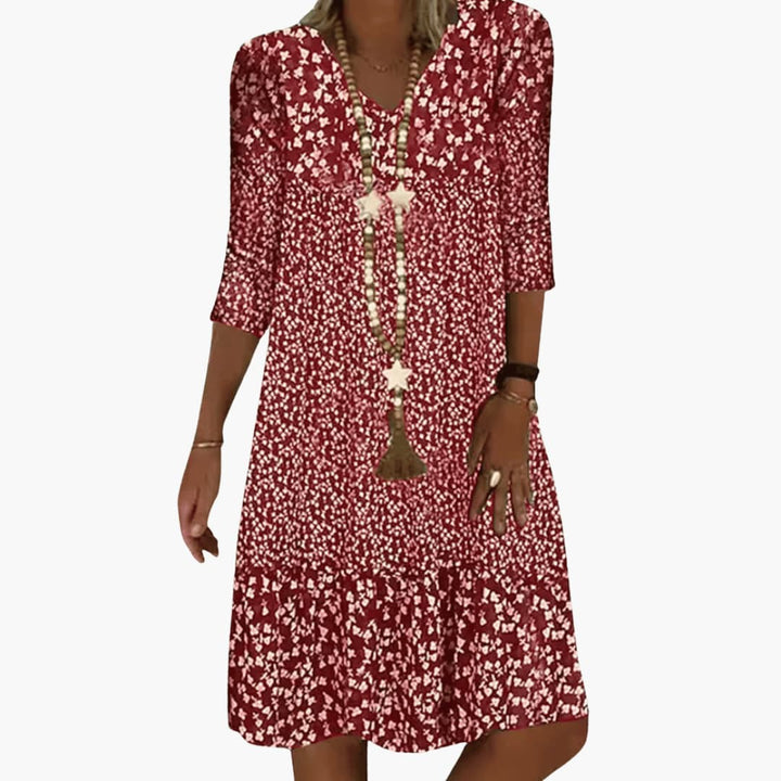 Women’s Short Dress with V Neckline and Tiered Hem