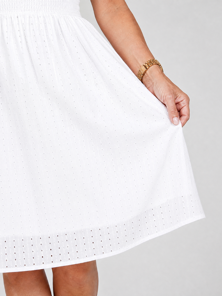 Cemlo | Sleeveless Eyelet V Neck Midi Dress