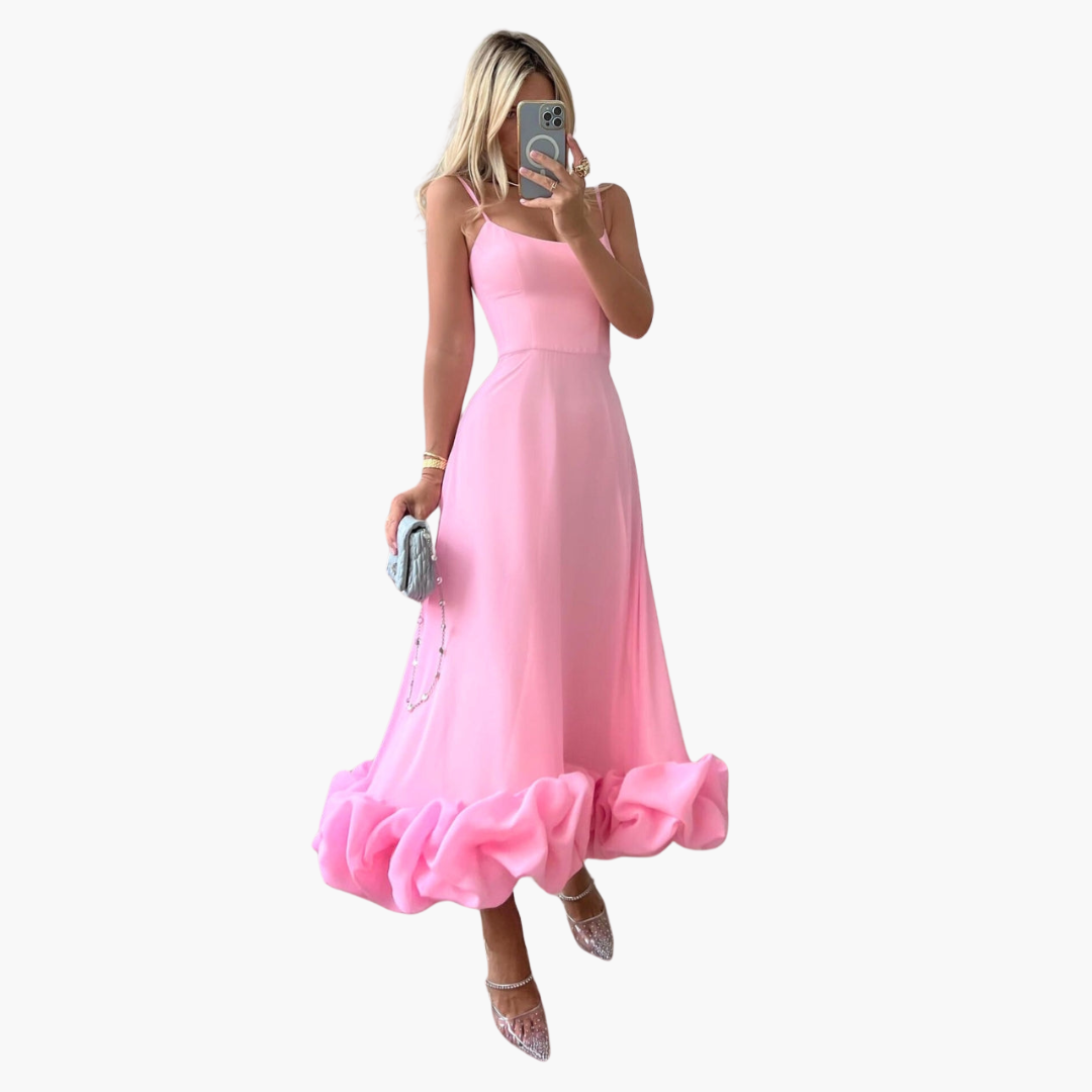 Women’s Flowing Dress with Ruffle Hem and Elegant Silhouette