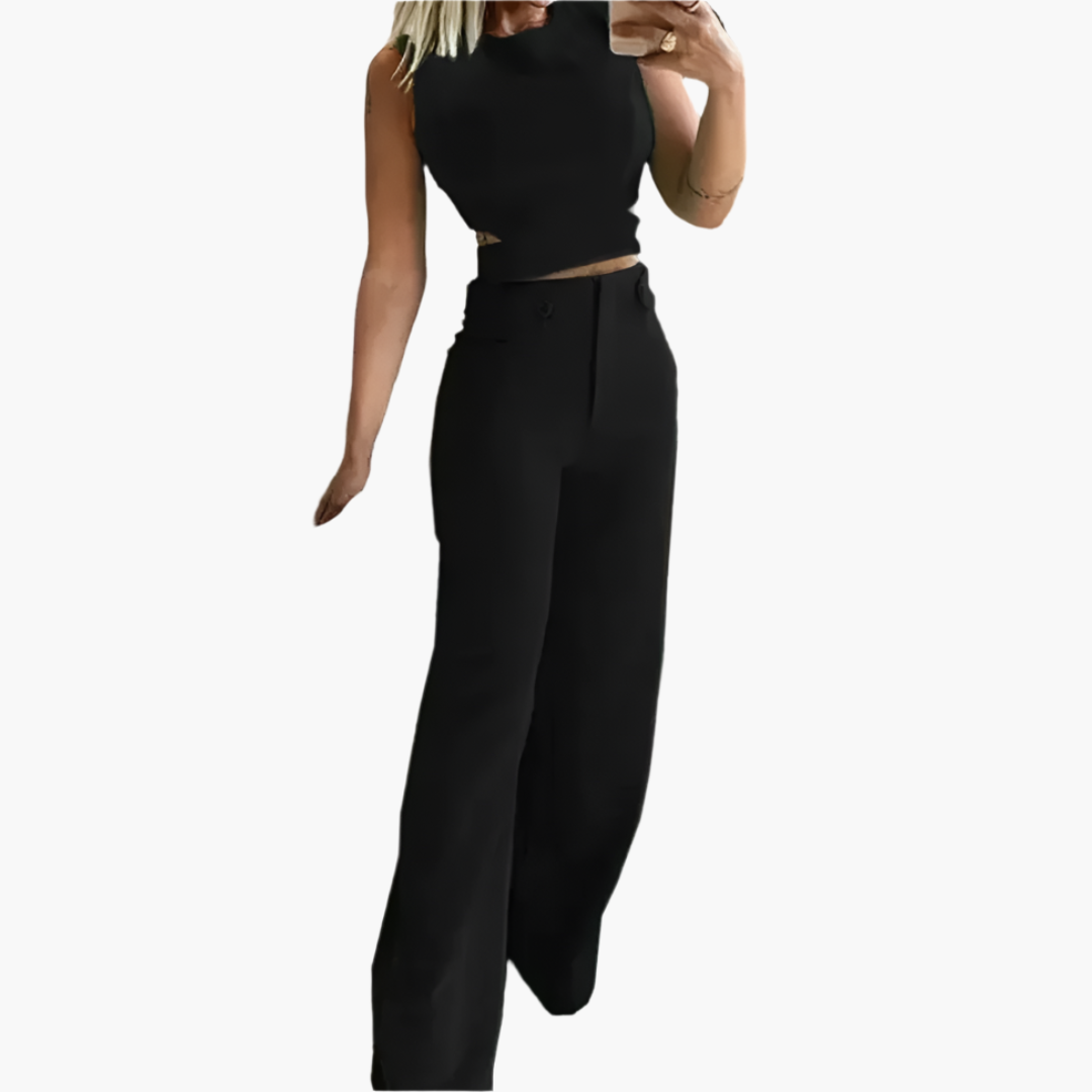 Women’s Two-Piece Set with Crop Top and High-Waisted Pants