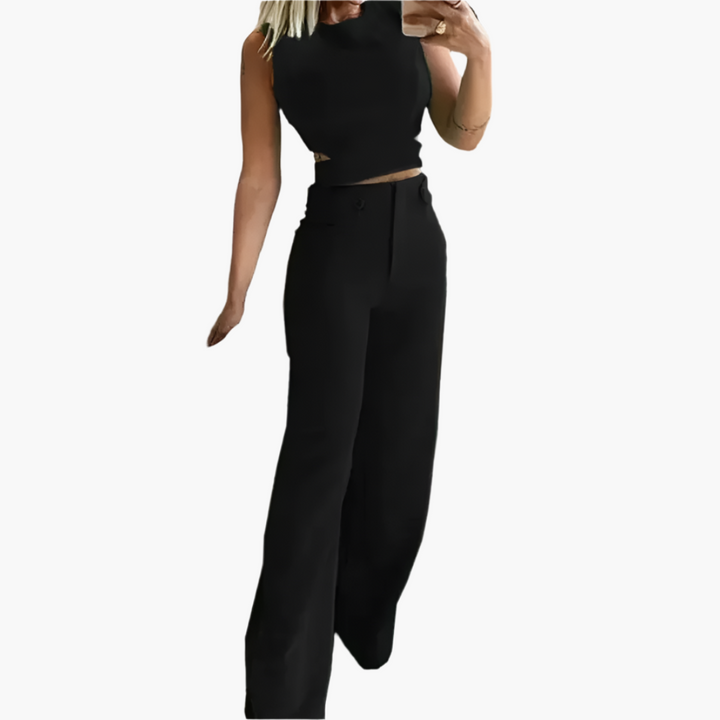 Women’s Two-Piece Set with Crop Top and High-Waisted Pants