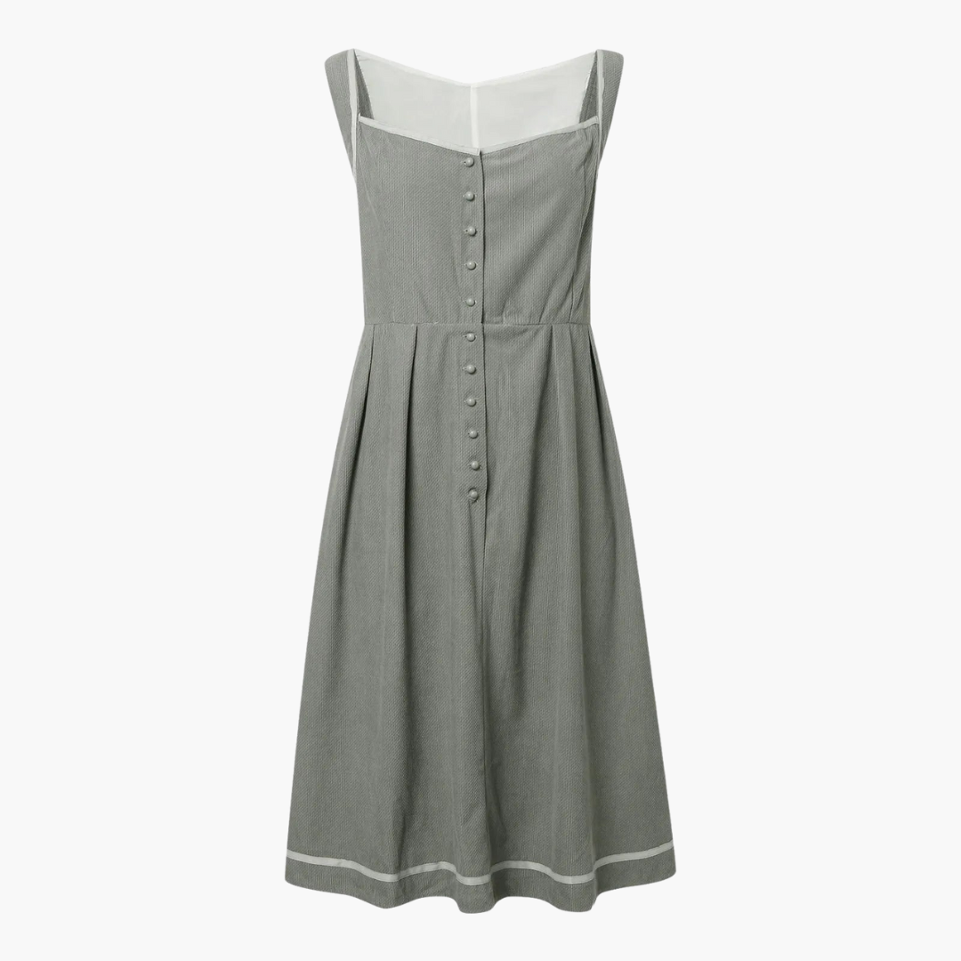 Women’s Midi Dress with Buttoned Bodice and Bow Waist
