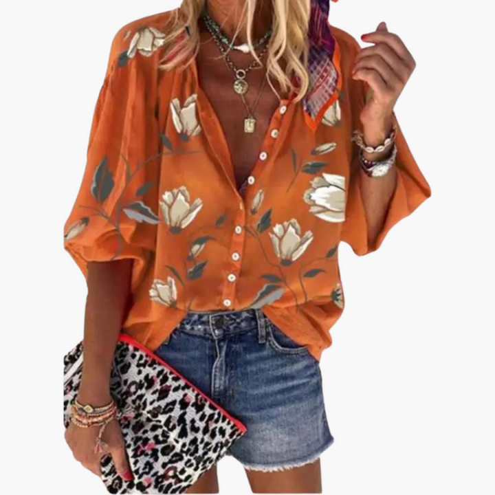 Women’s Blouse with Floral Pattern and Relaxed Fit
