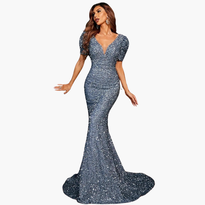 Women’s Maxi Dress with V-Neck and Sequin Embellishment