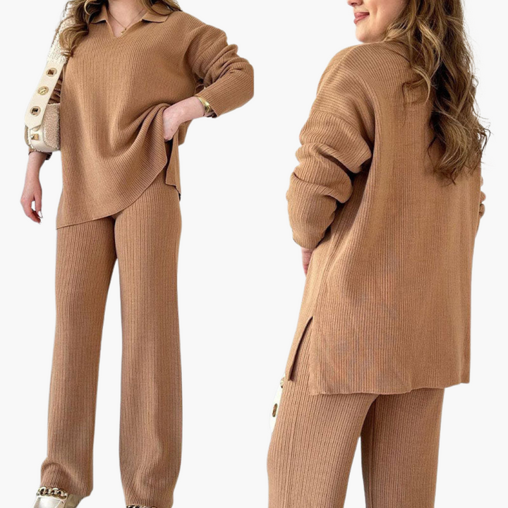 Women’s V-Neck Two-Piece Set with Wide-Leg Pants