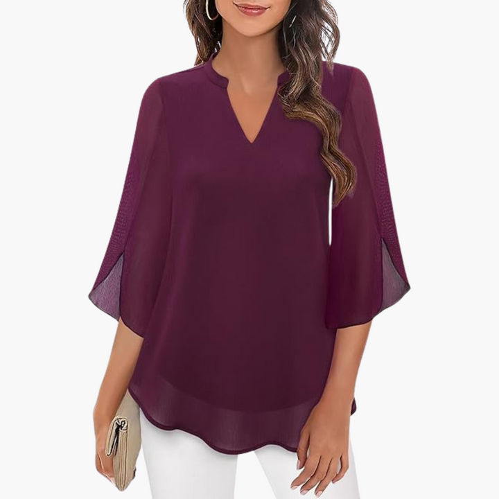 Women’s Blouse with V-Neck and Flowy Sleeves