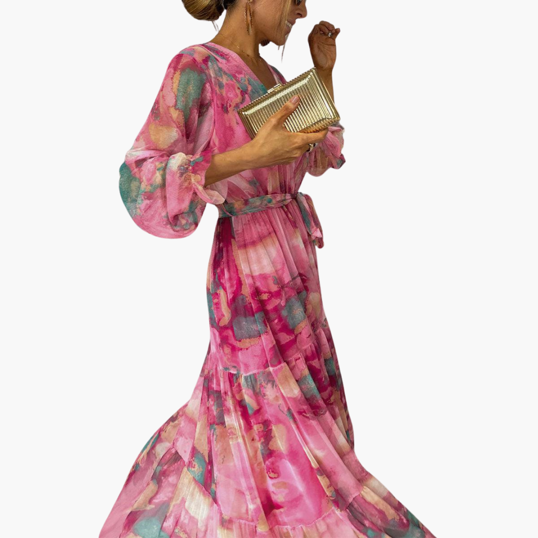 Women’s Maxi Dress with V Neck and Tiered Skirt