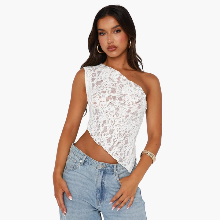 Women’s One-Shoulder Top with Lace and Asymmetric Design