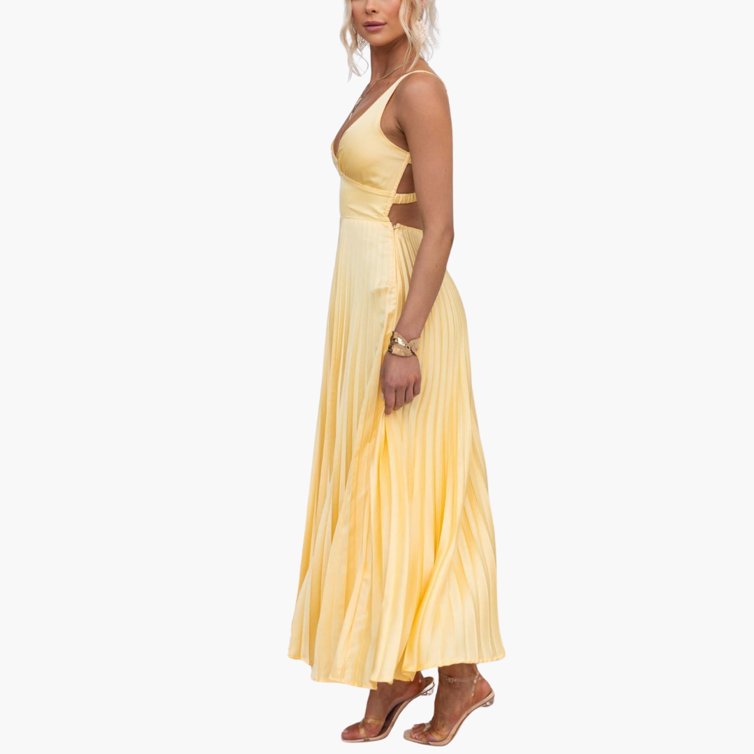 Women’s Maxi Dress with V-Neck and Pleated Design
