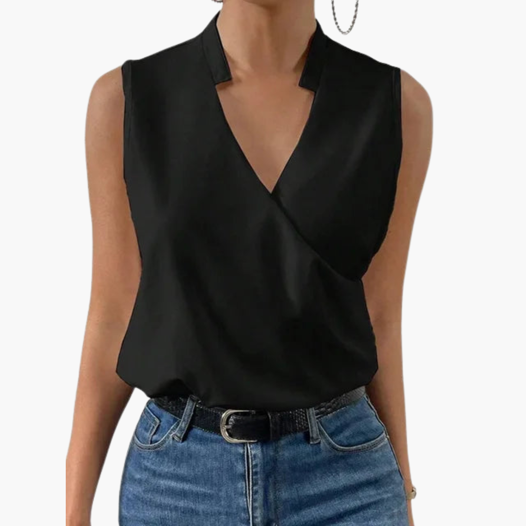 Women’s Top with V-Neck and Woven Construction