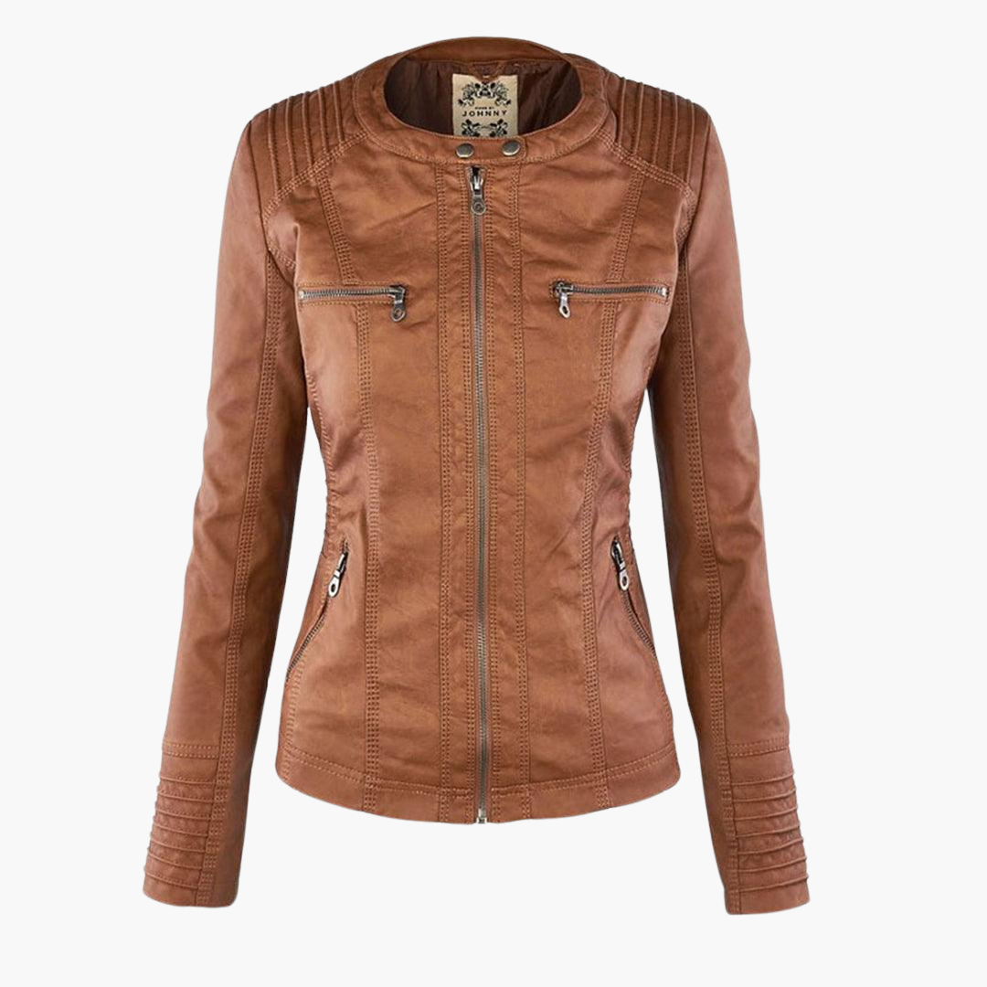 Women’s Zip-Up Faux Leather Jacket with Tailored Fit