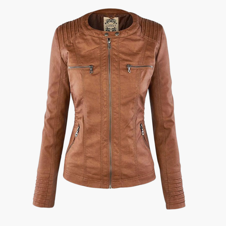 Women’s Zip-Up Faux Leather Jacket with Tailored Fit