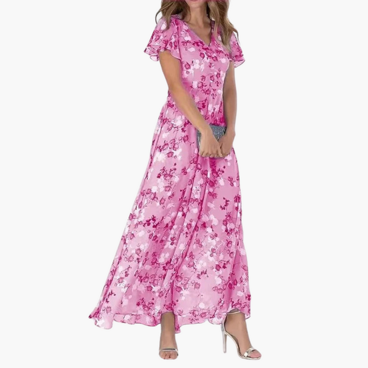 Women’s Midi Dress with Floral Print and Relaxed Silhouette