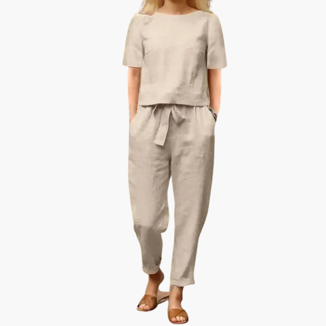 Women’s Two-Piece Set with Short-Sleeve Top and Pants