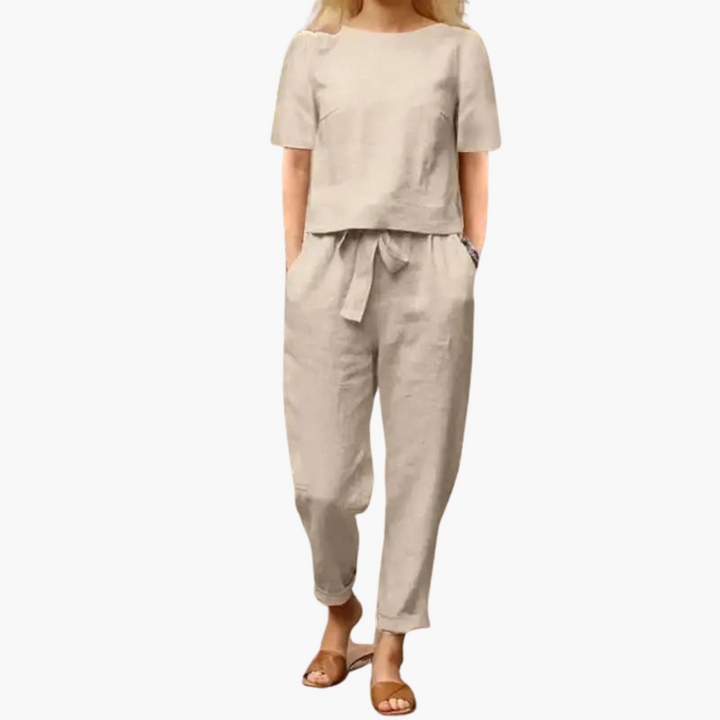 Women’s Two-Piece Set with Short-Sleeve Top and Pants