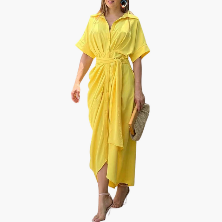 Women’s Midi Shirt Dress with Belt and Button-Front