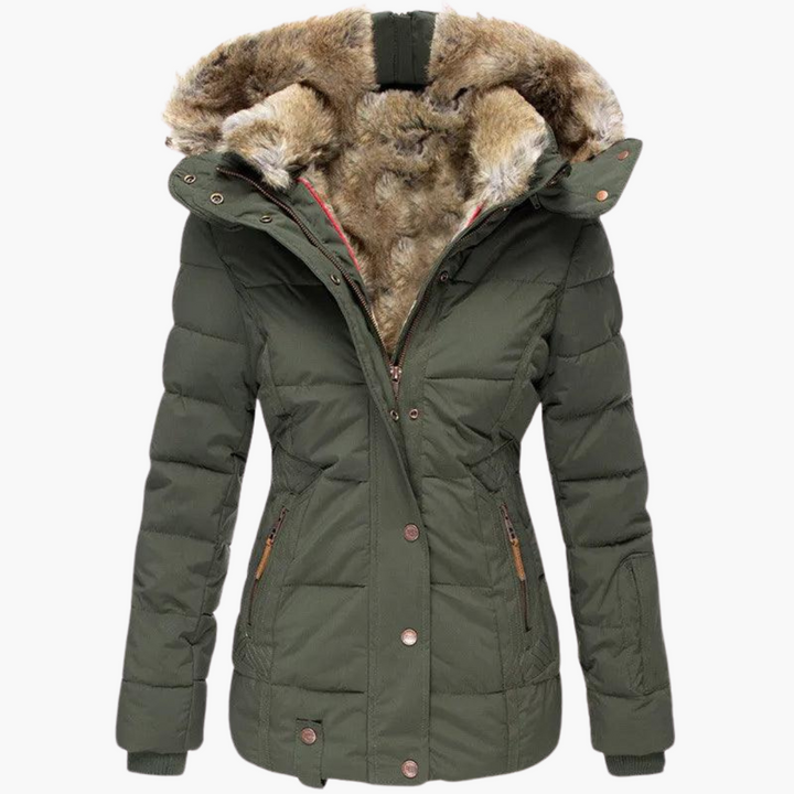 Women Hooded Parka Jacket with Fur Lining and Slim Fit