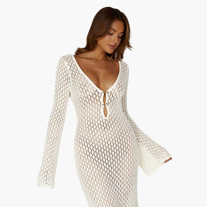 Women’s Beach Cover-Up Dress with V-Neck and Tie Closure