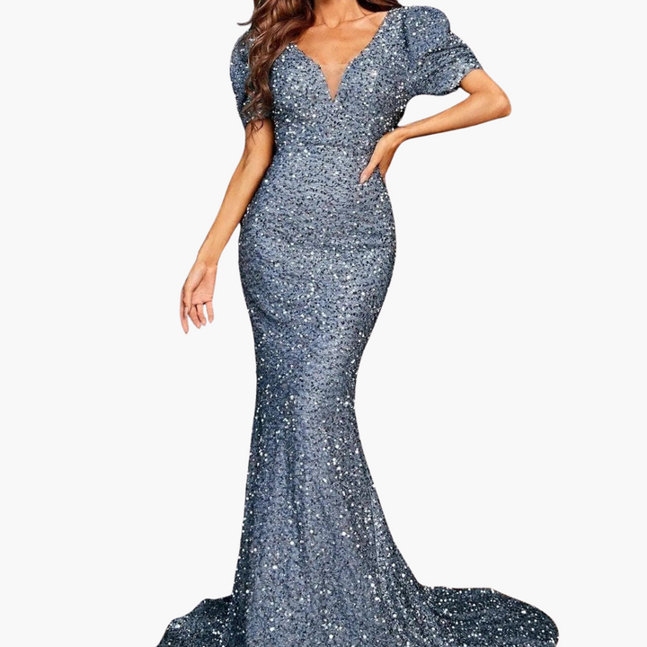 Women’s Maxi Dress with V-Neck and Sequin Embellishment