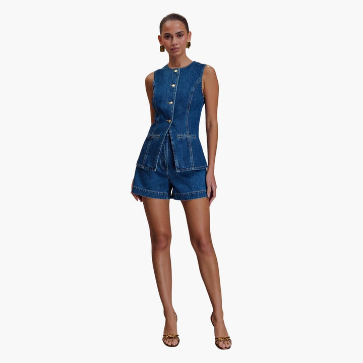 Women’s Two Piece Set with Buttons and Shorts