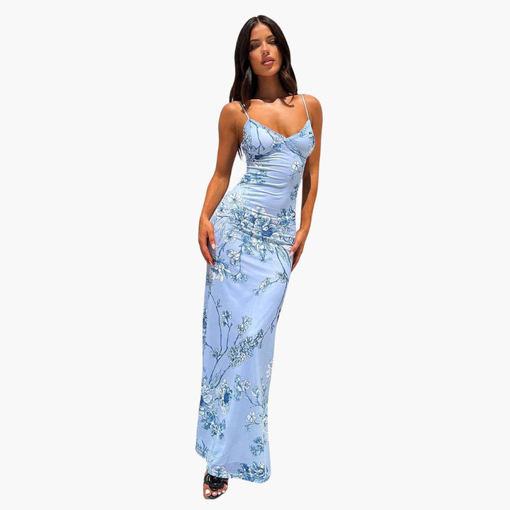 Women’s summer dress with spaghetti straps and floral print