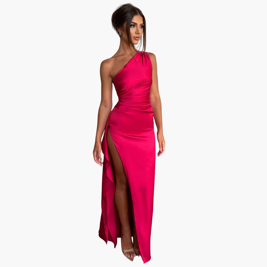 Women’s One-Shoulder Maxi Dress with Ruched Bodice