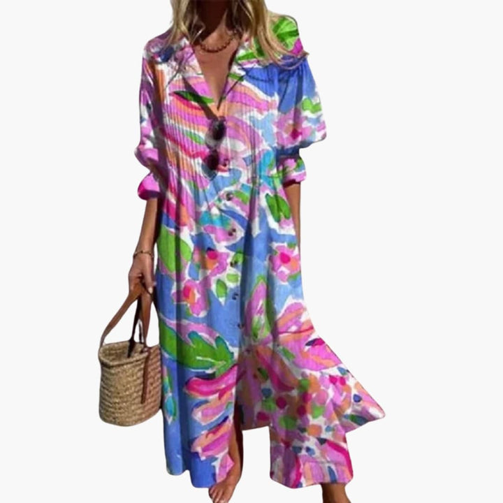 Women’s V-Neck Long Sleeve Ankle-Length Dress