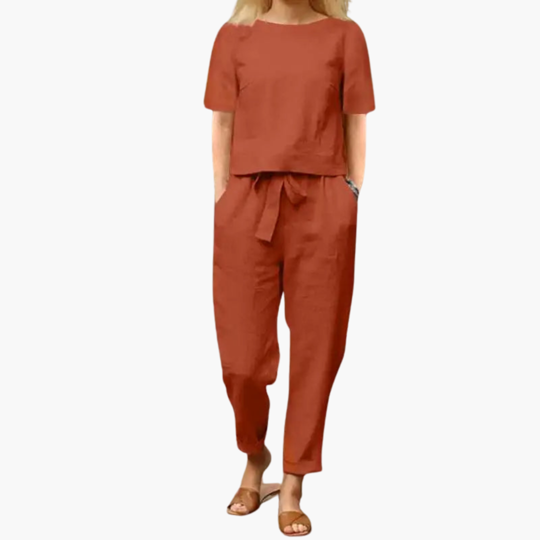 Women’s Two-Piece Set with Short-Sleeve Top and Pants