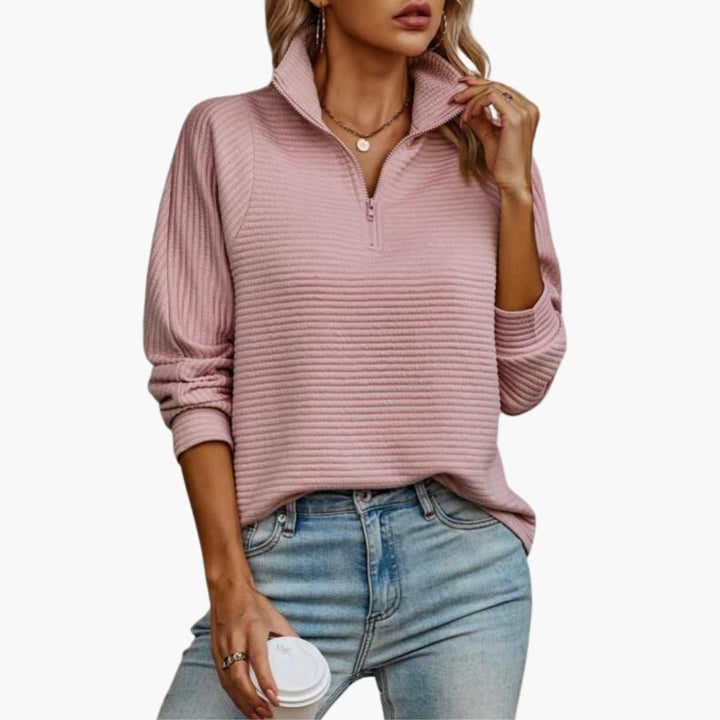 Women’s Sweater with Quarter-Zip Neckline and Ribbed Knit Texture
