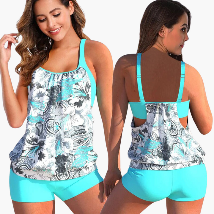 Women’s Tankini Set with Adjustable Straps and Control Panel