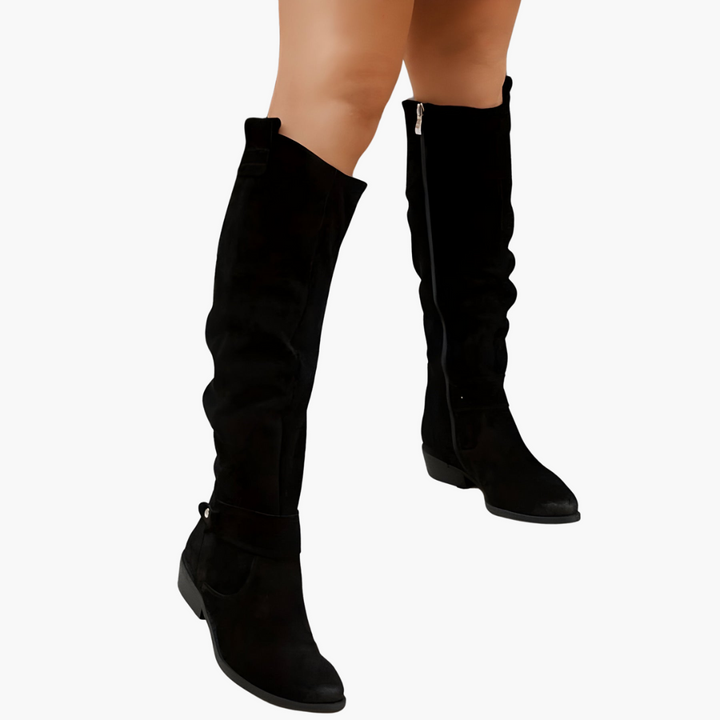 Women’s Knee-High Boots with Side Zip and Block Heel