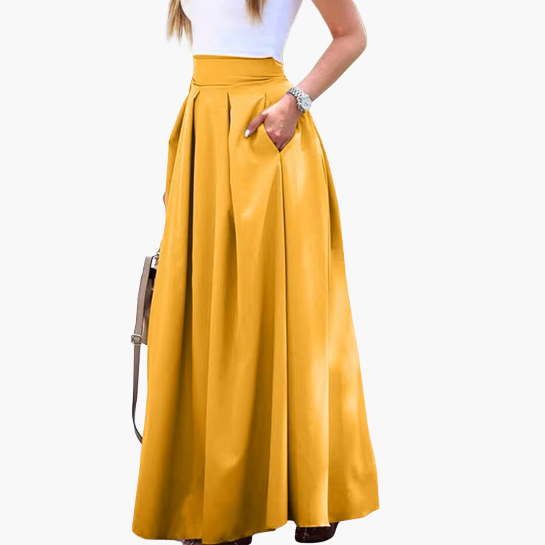 Women’s Pleated Maxi Skirt with High-Waist Fit and Flowing Design