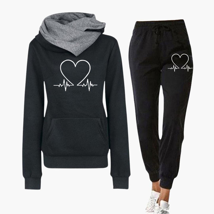 Women’s Two-Piece Jogging Set with Heartbeat Print